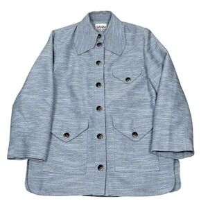 GANNI Blue Slub Recycled Polyester and Linen Blend Jacket Size 32 EU US 2
